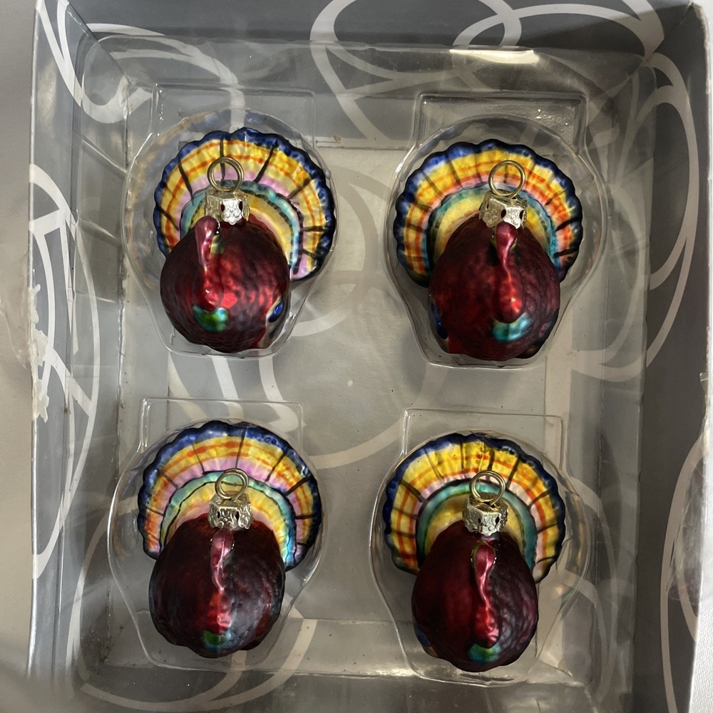 Dept 56 Mercury Glass Placecard Holder Thanksgiving Turkey Set 4